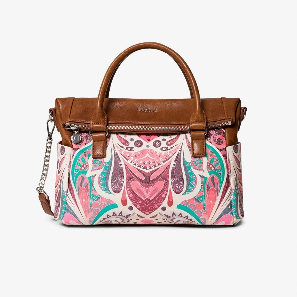 Desigual Bols_Multiverse Loverty Handbag Colorful Paisley Faux‎ Leather Trim NWT